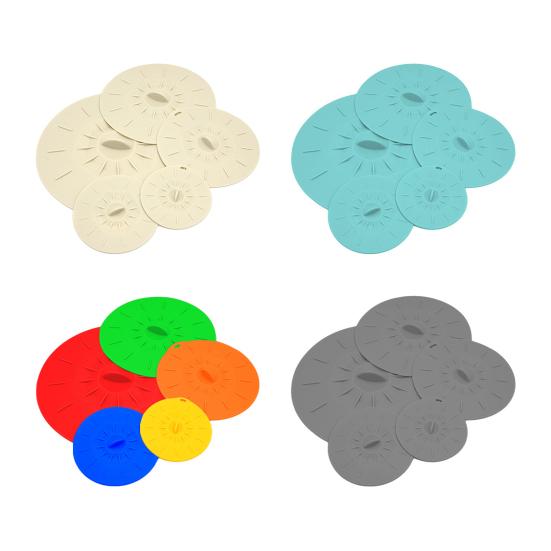 5Pcs Silicone Food Lid Set Leakproof Multi-Size Covers for Bowls Pots Skillets Heat-Resistant Microwave Oven Safe Frying Pan Lid