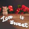 Love IS Sweet and Heart Wooden Sign Photo Props Romantic Wedding Table Centerpiece for Cake Dessert