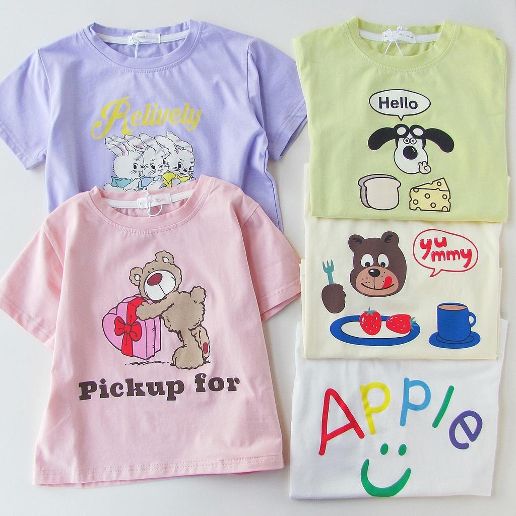 Boys and Girls Soft Cotton T-shirt 2025 Summer Children's Sleeve T-shirt Loose Cartoon Absorb Sweat Breathable