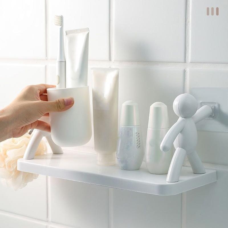 Самоклеящиеся полки для хранения шампуня в ванной комнате Пластиковые полки для организации хранения Подставка-держатель Стеллаж для хранения маленьких человечков