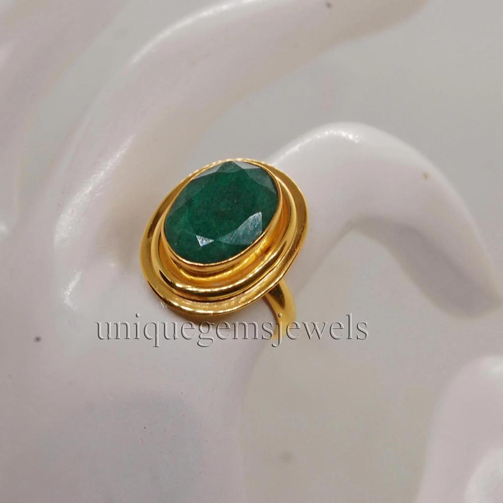 Кольцо из богатого зеленого изумруда из стерлингового серебра 925 пробы с наполнением желтым золотом, ювелирное изделие, кольцо ручной работы от мастера в подарок