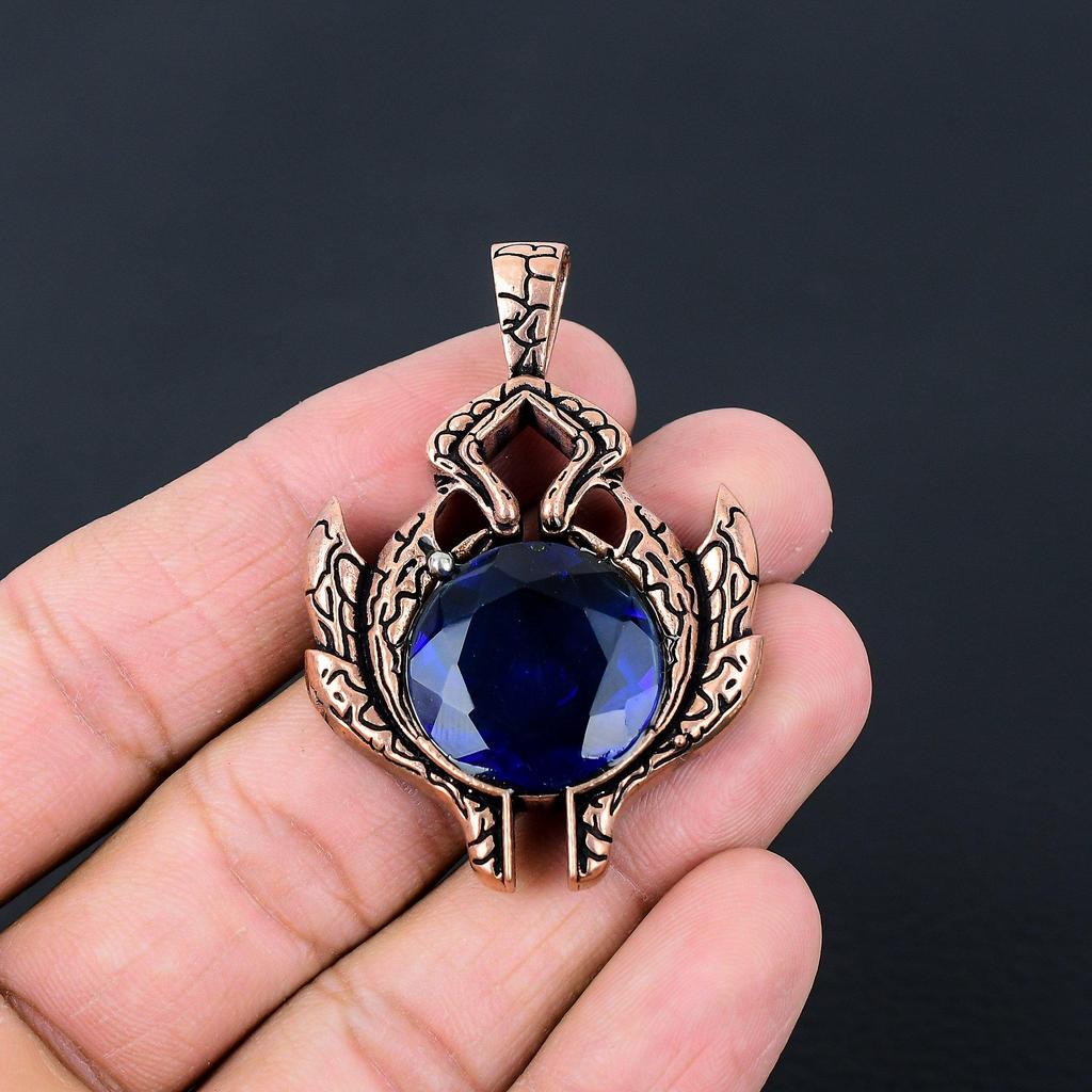 Уникальный лондонский голубой топаз, драгоценный камень, ювелирные изделия ручной работы, подвеска из чистой медной проволоки