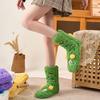 1 Pair Women Socks Cartoon Pattern Thickened Warm Knitting Socks Non-Slip Plush Pilling Resistant Floor Socks