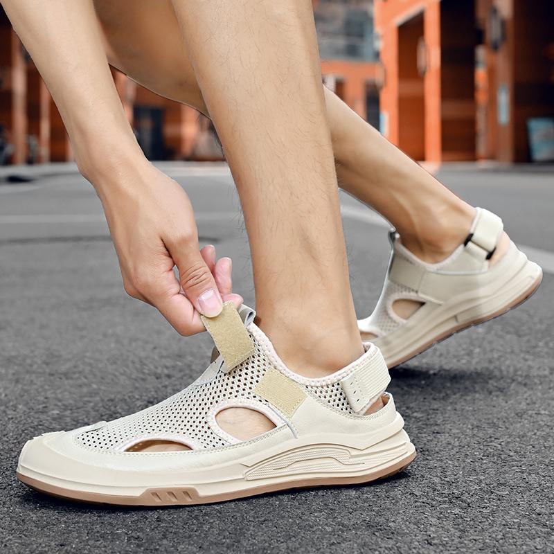 Классические мужские летние сетчатые дышащие сандалии ручной работы для активного отдыха на природе