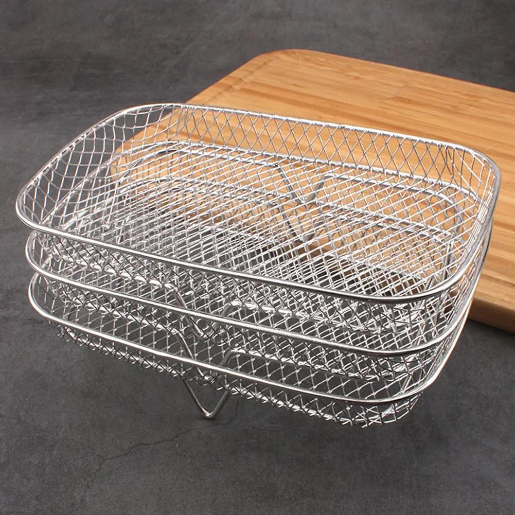3 Layers Air Fryer Rack Stackable Grilling Rack Stainless Steel Mesh Grill Basket Steamer Cooker Kitchen Gadgets Cooking Tools