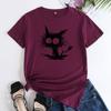 Повседневная футболка с короткими рукавами из чистого хлопка с принтом кота для женщин