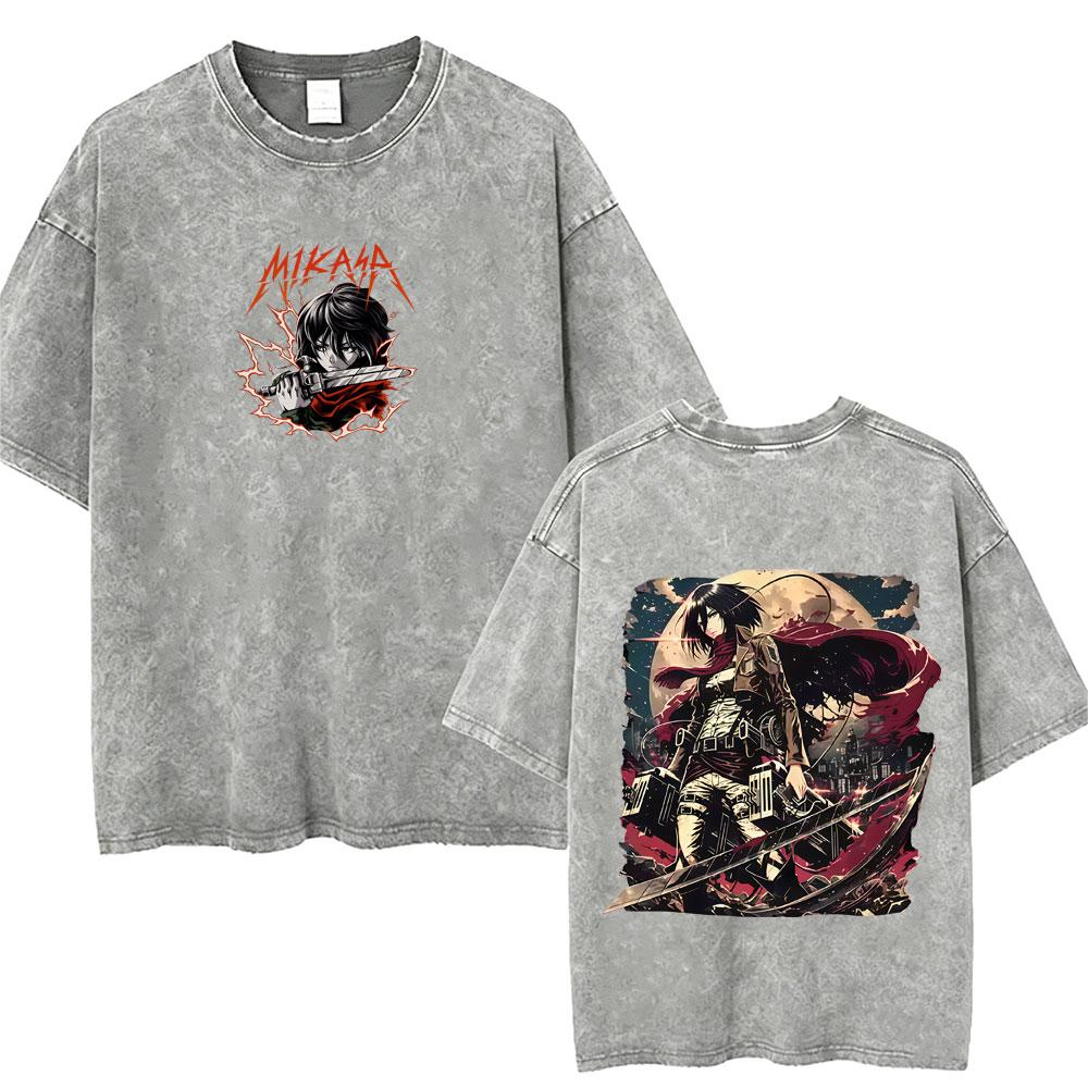 Washed Vintage Anime Attack on Titan Annie Leonhart Merch Tshirt Men Women Clothing Manga Harajuku Oversized T Shirt Streetwear