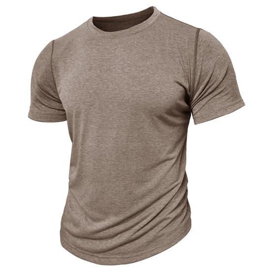 Men's Round Neck T-shirt Cotton Solid Color Short Sleeve Basic Tee Pullover