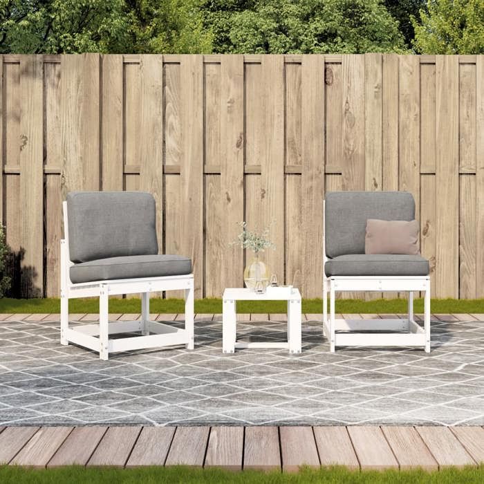 VidaXL Salon de Jardin 3 pcs, Canapés de Patio, Ensemble de Meubles, Mobilier de Terrasse Arrière-cour Exterieur, Blanc Bois 832621
