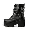Martin boots women's autumn and winter new black square head leather boots thick heel high heel versatile thick sole belt buckle locomotive short