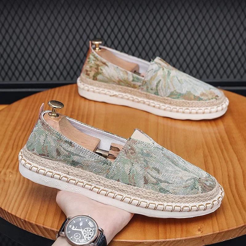 Новые классические мужские туфли с круглым носком, повседневные дышащие холщовые мокасины, мужские туфли на плоской подошве Fishmen, эспадрильи Zapatos De Hombre 2025