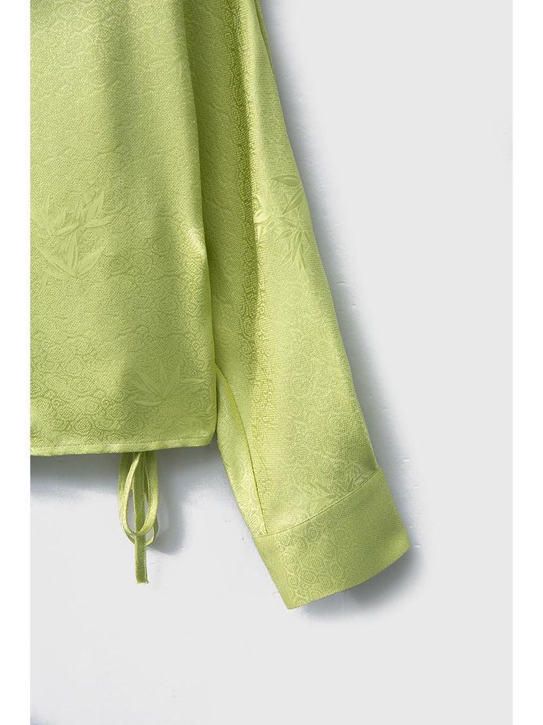 22 Муми Двухслойный шелковый креп «Бамбуковые тени на ветру» Кардиган-рубашка с длинными рукавами-дольман и кулиской