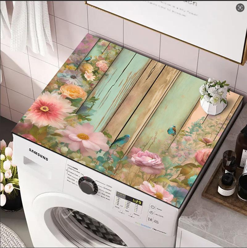 Синяя бабочка и ромашка Впитывающий нескользящий коврик для сушки посуды, пылезащитный чехол-накладка для стиральной машины, коврик для кухни, прачечной