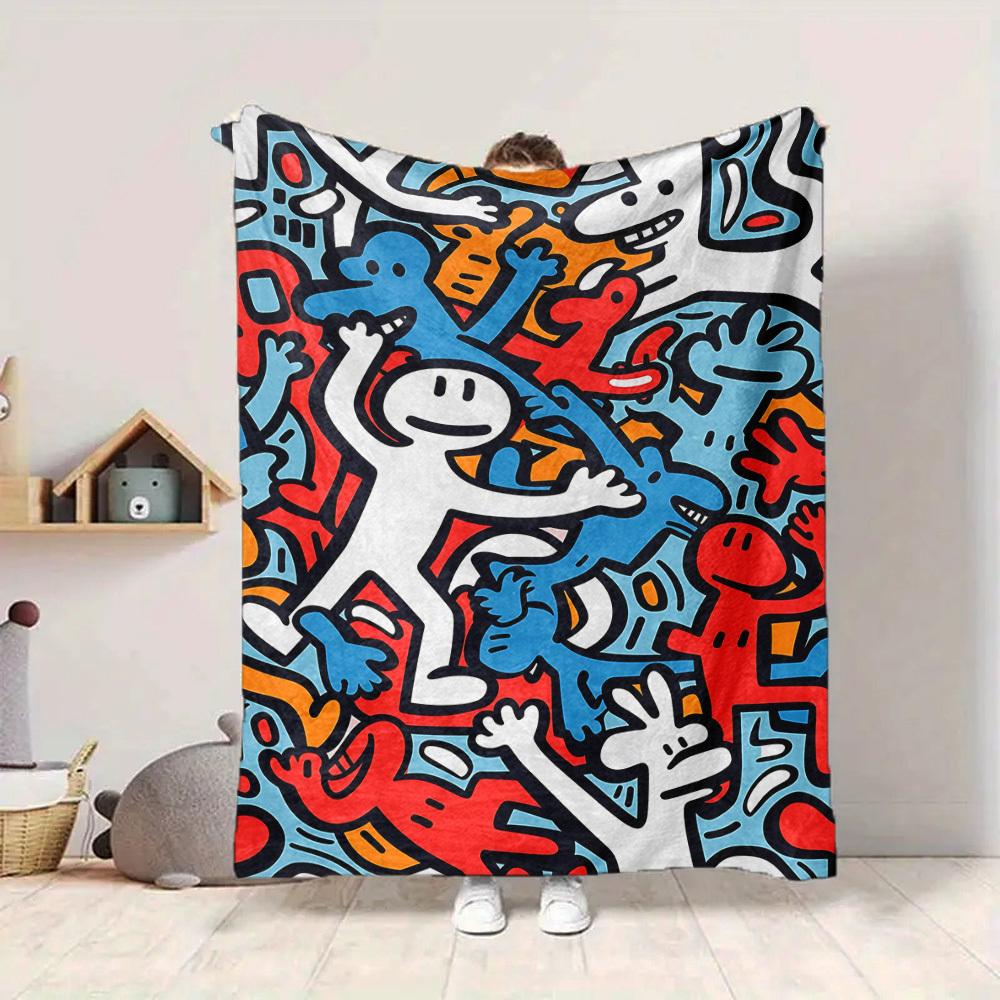 1pc Colorful Characters Pattern Blanket Warm, Cozy, And Soft, Suitable for Sofas, Beds, Cars, And Office Use.Perfect for Camping And Travel, Making It
