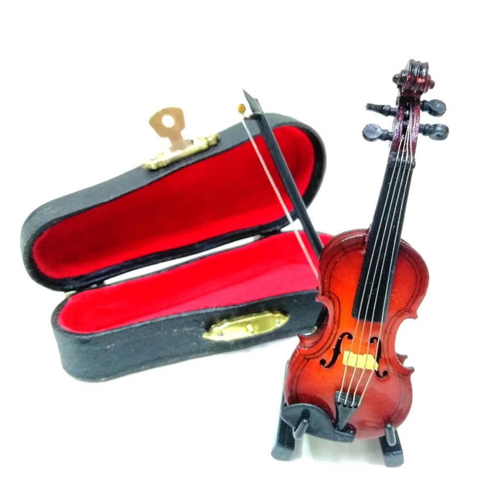 Mahogany Mini Violin With Support Multi-dimension Violin Model Miniature Violin  Decoration Gifts