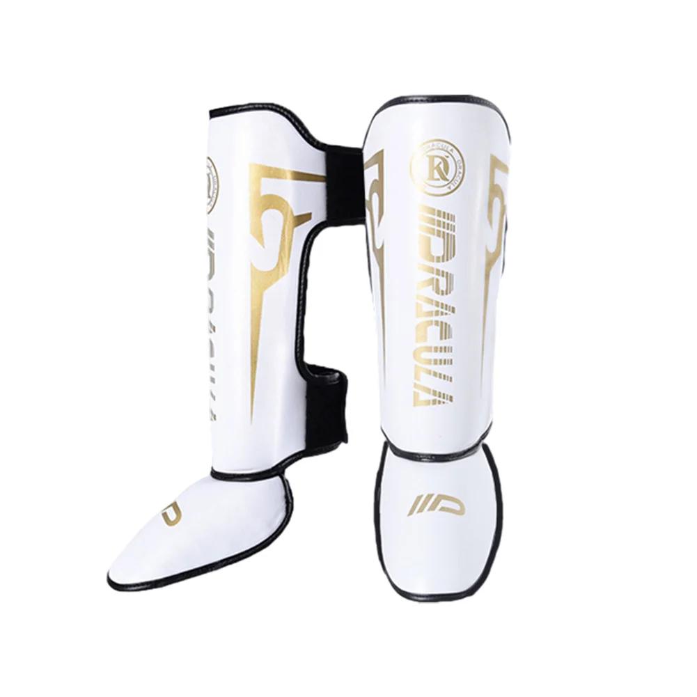 1 Pair High-Quality PU Leather Boxing Shin Guards Ankle Protector MMA Muay Thai Training Leg Warmers Light Kicking Shin Pads