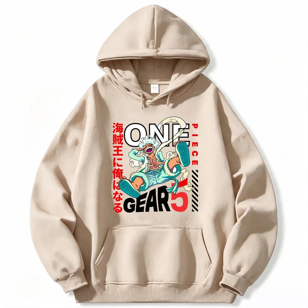 Anime One Piece Gear 5 Luffy Print Hoodie, Loose Fit Pullover Sweatshirt, Trendy Hooded Top for Daily Wear & Manga Enthusiasts