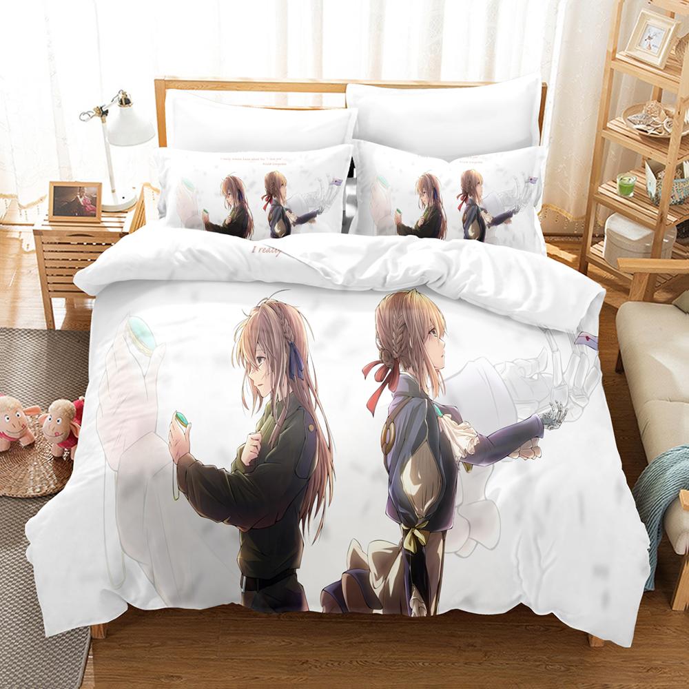 Аниме The Violet Evergarden Постельное белье Пододеяльник с наволочкой Твин Полный Королева Король Постельное белье Постельное белье Домашний Текстиль