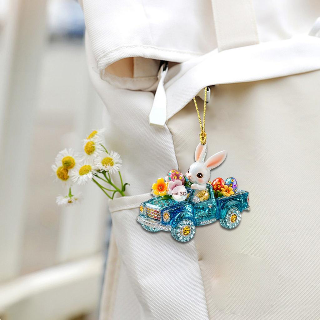 Пасхальный кролик 2D плоский акриловый брелок зеркало заднего вида автомобиля аксессуары рюкзак кулон