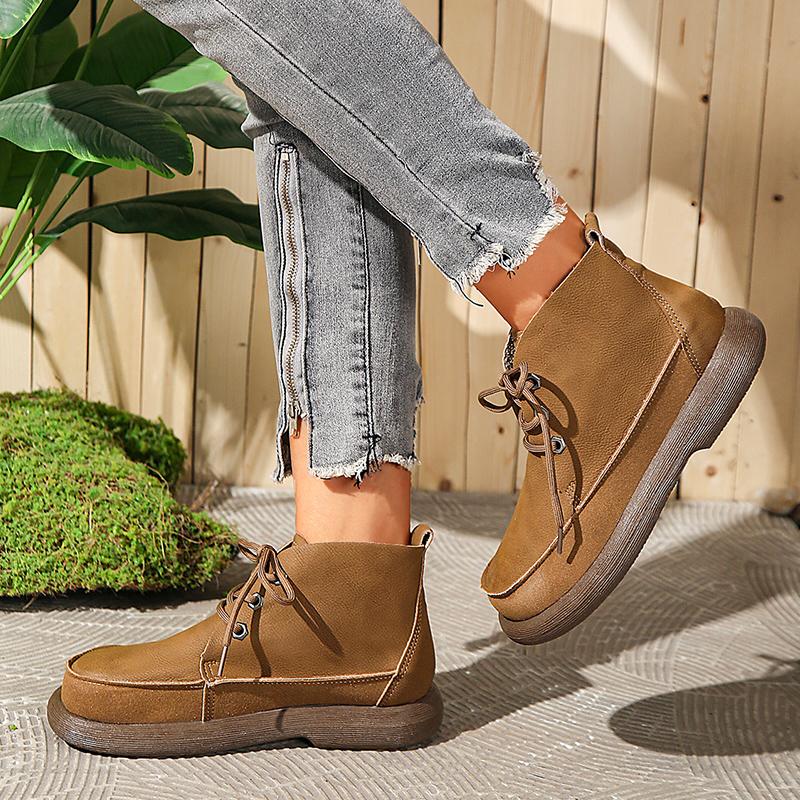 Женские ботильоны на плоской подошве, дизайнерские кожаные туфли на шнуровке, зимняя новинка бренда 2025 года, классические удобные нескользящие ботинки для ходьбы