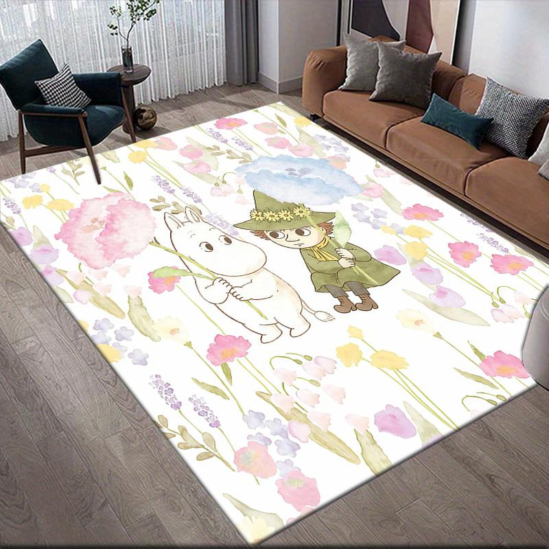 Moomin Flannel Pattern Square Carpet,Area Rug,Carpet Rug for Living Room Bedroom Sofa Playroom Decor,Non-slip Floor Mat
