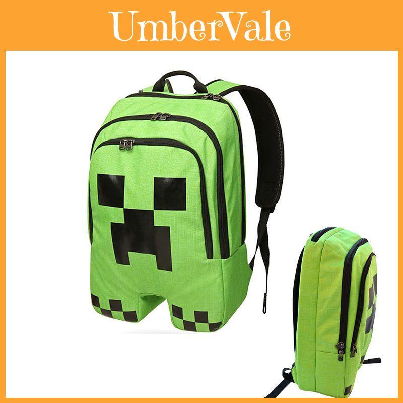 Зеленый рюкзак Minecraft Creeper для школы, путешествий и других целей, большая вместимость, прочный материал Оксфорд