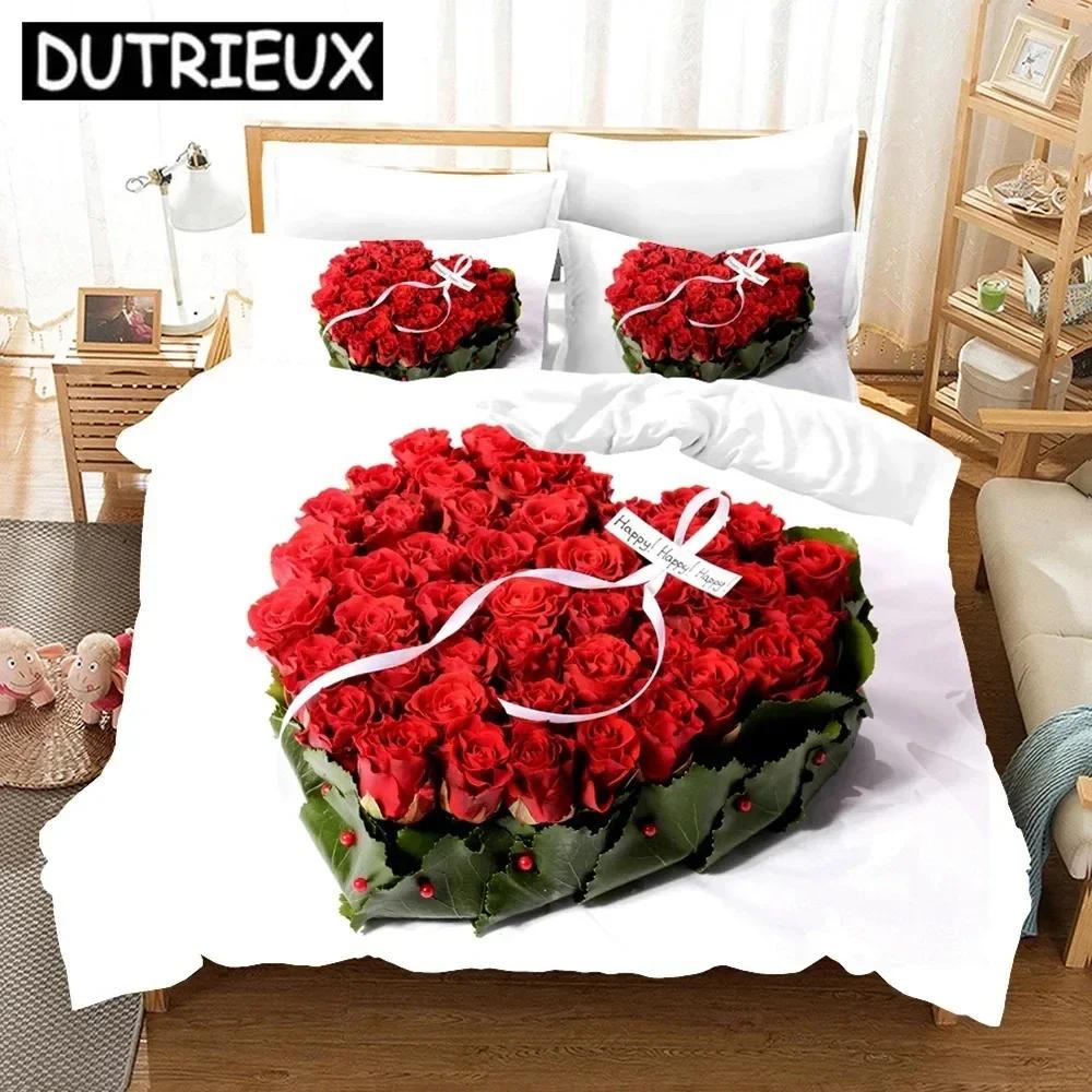 Flower Red Rose Romantic Gift Comfortable Duvet Comfortable Quilt Cover Pilowcase Beding Set Children Bedrom Decoration Home Textile