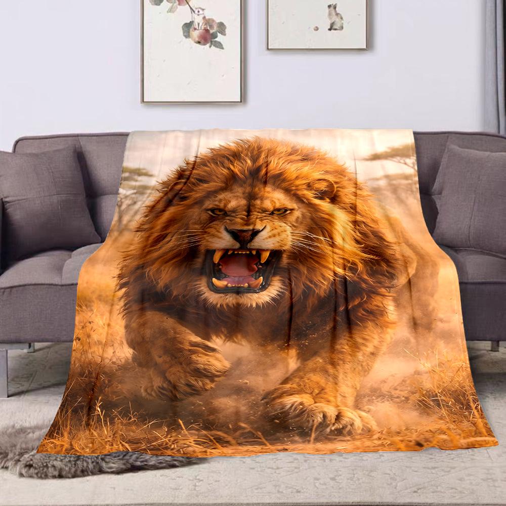 "Fierce Roaring Lion in Savannah" Patterned flannel blanket perfect for the bedroom living room, sofa, or a little nap