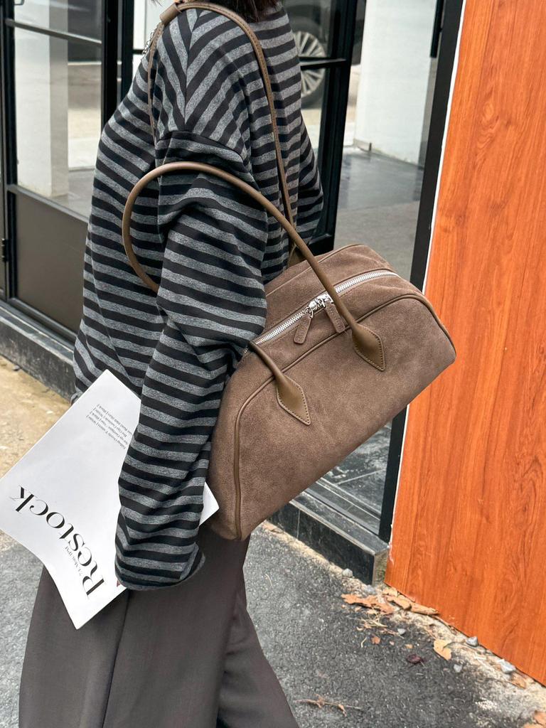 Французская ретро матовая сумка-тоут из коровьей кожи - 2024 Большая вместительная наплечная сумка-багет для женщин