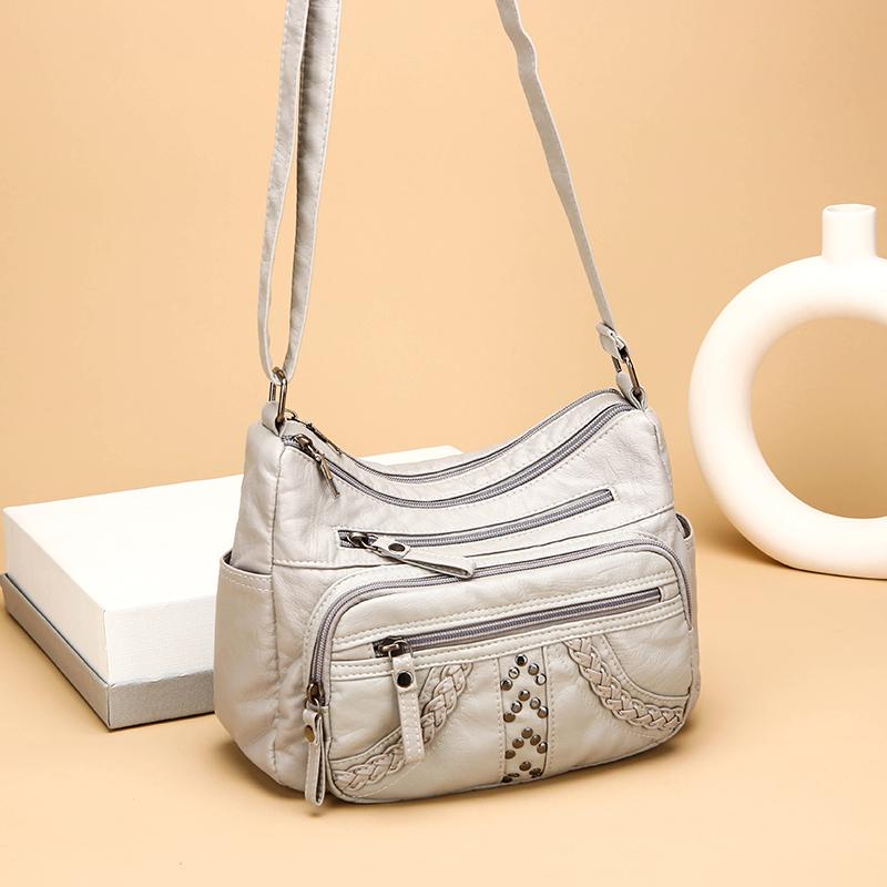 Женская сумка из ПУ Мягкая кожа Многослойная Однотонная Сумка через плечо Сумка для мамы AVE