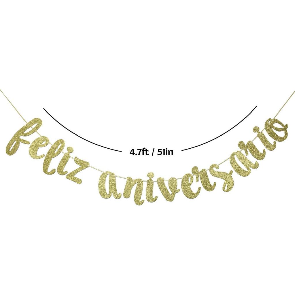 Feliz Aniversario Banner for Happy Birthday Wedding Anniversary Party Decorations Spanish Fiesta Mexican Theme Sign Photo Backdrop (Gold Glitter)