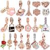 Шармы из стерлингового серебра 925 пробы, розовое золото, блестящие камни, подвеска с бриллиантом, бусины в виде колокольчика, для женщин, милый, креативный подарок