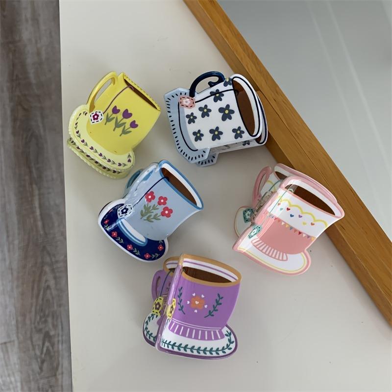 Floral Print Coffee Cup Hair Claw Small Hair Clip Hair Additions Ponytail Clip Shark Clip Additions Holiday Gift