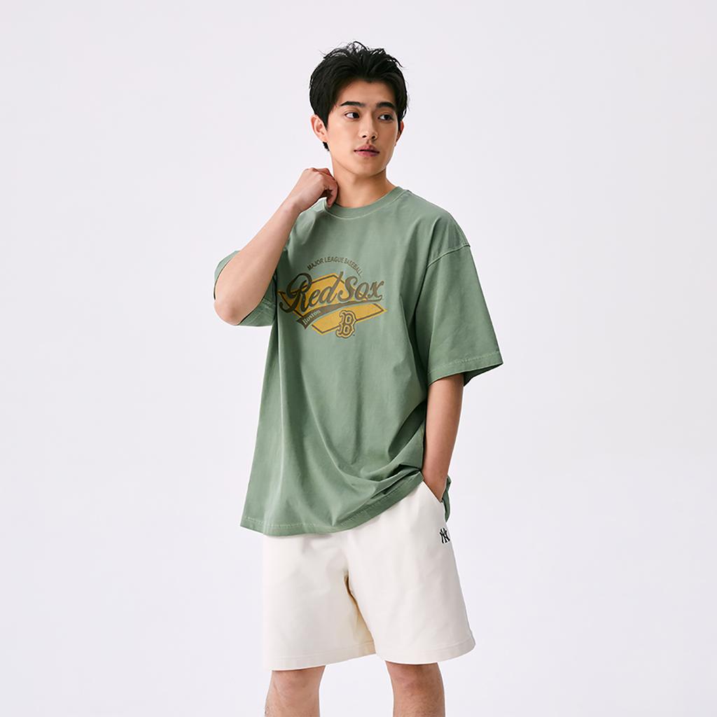 New MLB Preppy Style Collection Basic Boston Red Sox SS25 T Shirt Unisex Khaki 3ATSV0753-43KAP