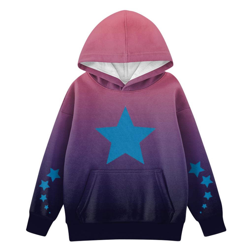 Girls Long Sleeve Printed Gradient Color Children's Hooded Pocket Sweatshirt