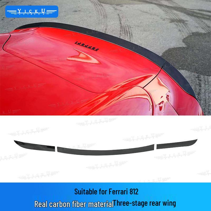 Fits Ferrari 812 N Models: Real Carbon Fiber Front Lip, Side Skirts, Center Lip, Rear Bumper Corners, Tail Wing Trim, Mirror Housings.