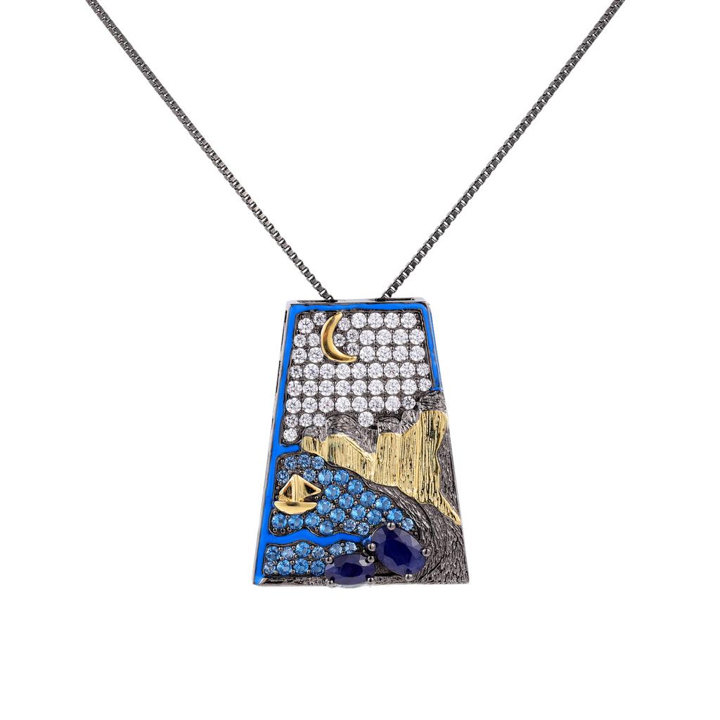 Ожерелье из натурального топаза, стерлинговое серебро 925 пробы, сапфир, квадратный кулон, нишевый дизайн, красочная цепочка на ключицу с сокровищами для мужчин и женщин