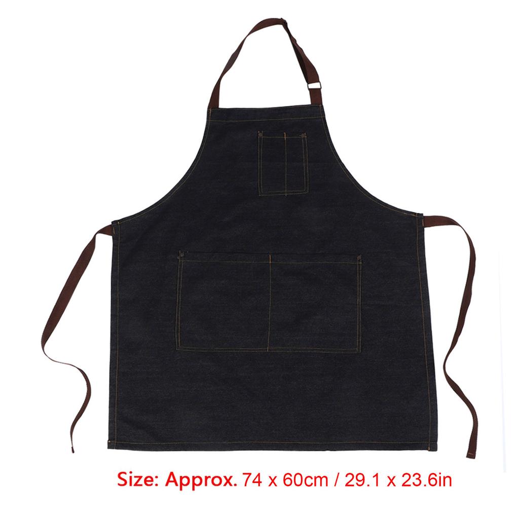 Unisex Denim Working Pockets Apron for Drawing Painting Restaurant Coffee Waiter (Black)