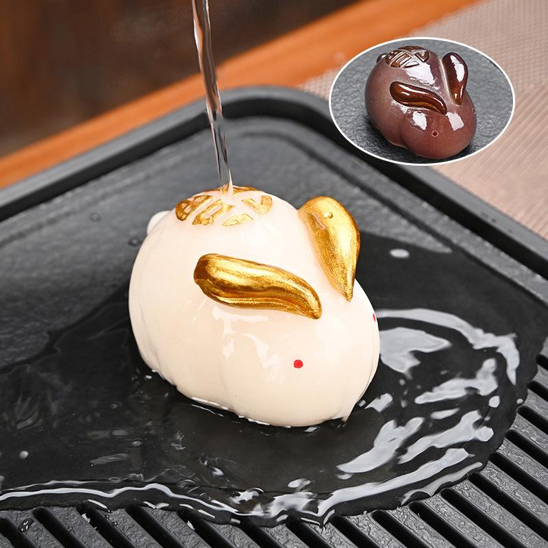 Чайный питомец, меняющий цвет, Белый кролик, Золотой кролик, Аксессуары для чайного столика, Меняет цвет при нагревании, Декоративные фигурки