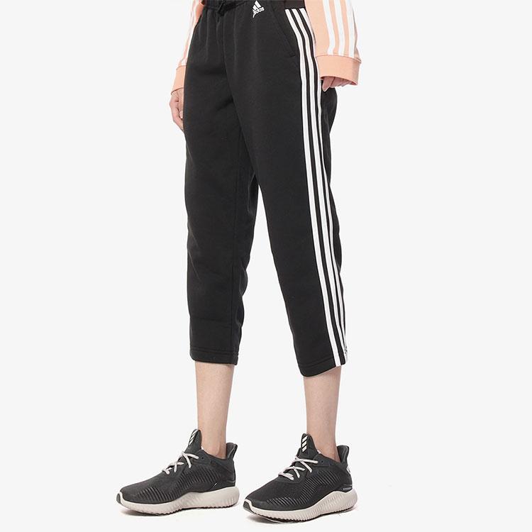 adidas Укороченные беговые брюки из флиса с тремя полосками в стиле ретро, женские черные брюки S97105