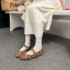 2025 Spring New Round Head with Leopard Print Buckle with Flat Bottom Mary Jane Ballet Single Shoes Women's Grandma Shoes
