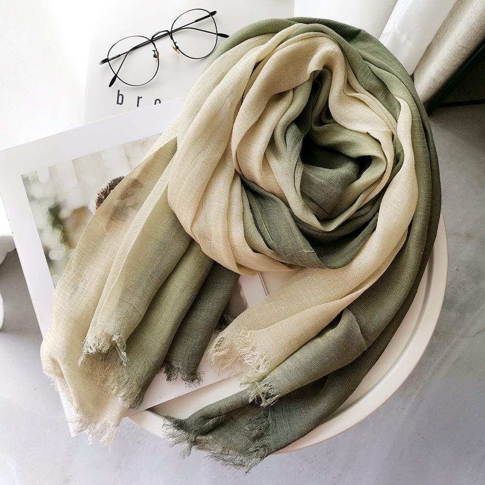 Gradient Color Block Bamboo Yarn Scarf for Women - Japanese Korean Mori Girl Style, Autumn Winter Cotton Linen Flax Shawl