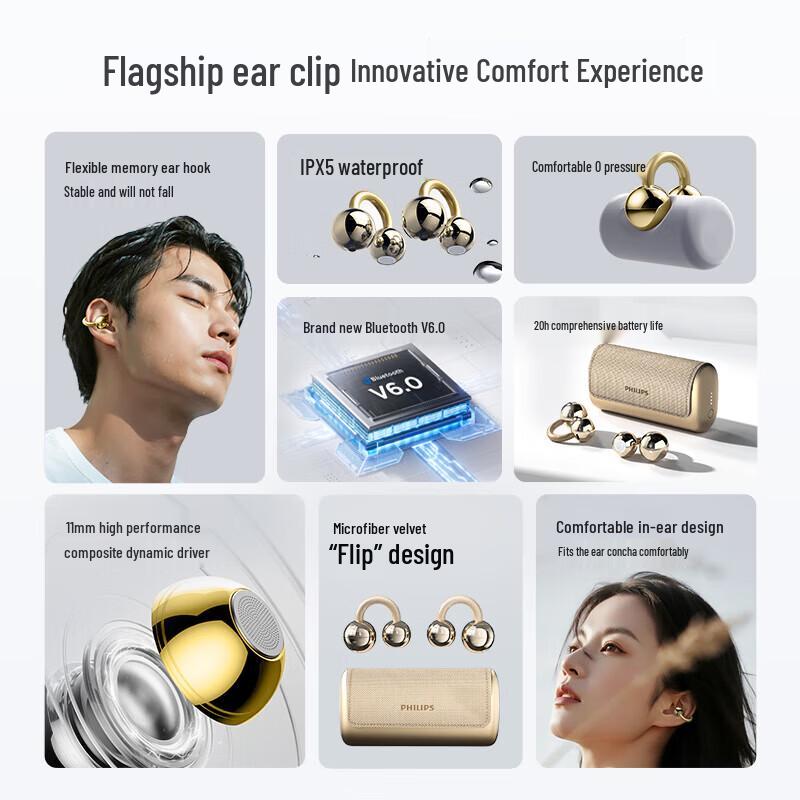 Philips TAQ5020 Open-Ear Clip Bluetooth Headphones