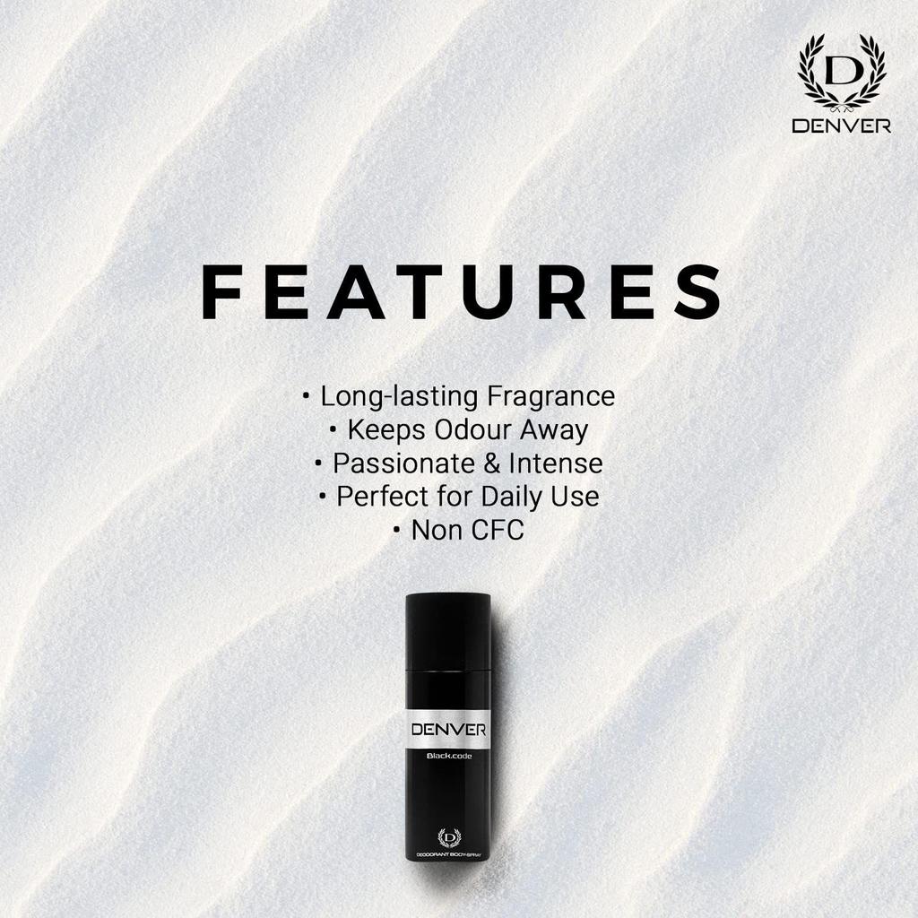 DENVER Black Code Deo - 150 мл | Стойкий дезодорант-спрей для тела для мужчин