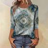 Trendy Vintage 3/4 Sleeve Top For Women ,Ladies Casual Three Quarter Sleeve Round Collar Printed T-Shirt Blouse