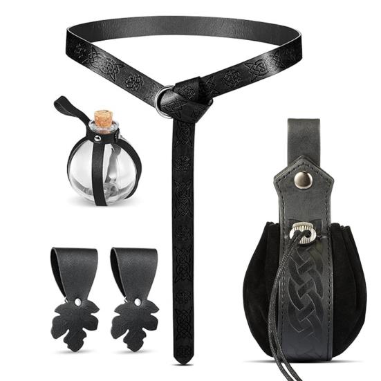 Ренессансный пояс с бутылочками для зелий, регулируемая поясная сумка из искусственной кожи, аксессуар для костюма на Хэллоуин или викинга