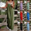 Women's Loose High Waist Pocket Fashion Solid Color Cotton Linen Suspender Jumpsuit