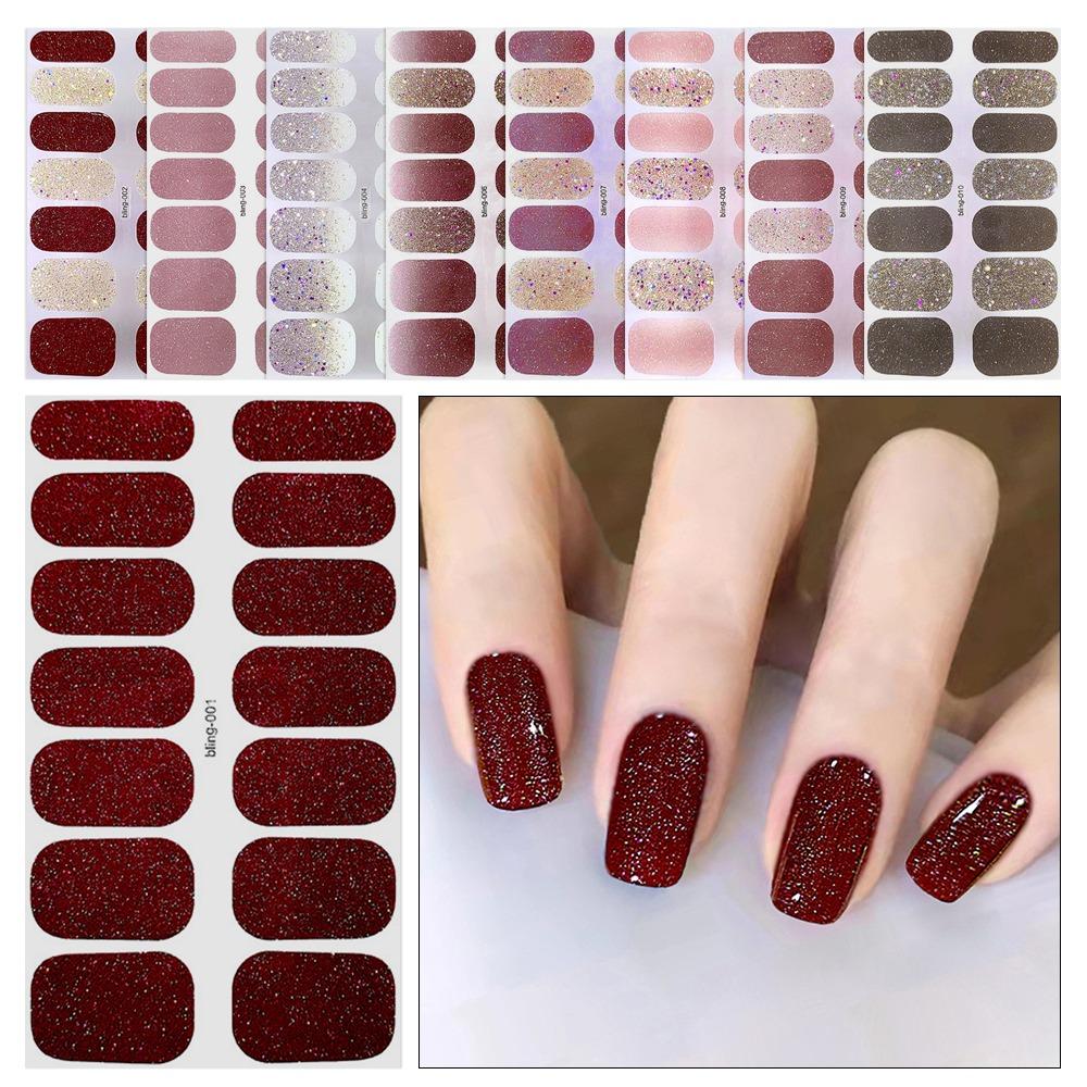 Glittering French Nail Decals 3D Nails Polish Wraps Gel Full Nail Wraps  Salon