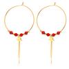 [Q2594] - Designer Steel Hoop Earrings 'Boho' Red Gold (star) - 35 Mm - 8 Mm