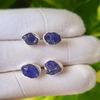 Natural Raw Tanzanite Gemstone 925 Sterling Silver Earring Stud , Gift For Her
